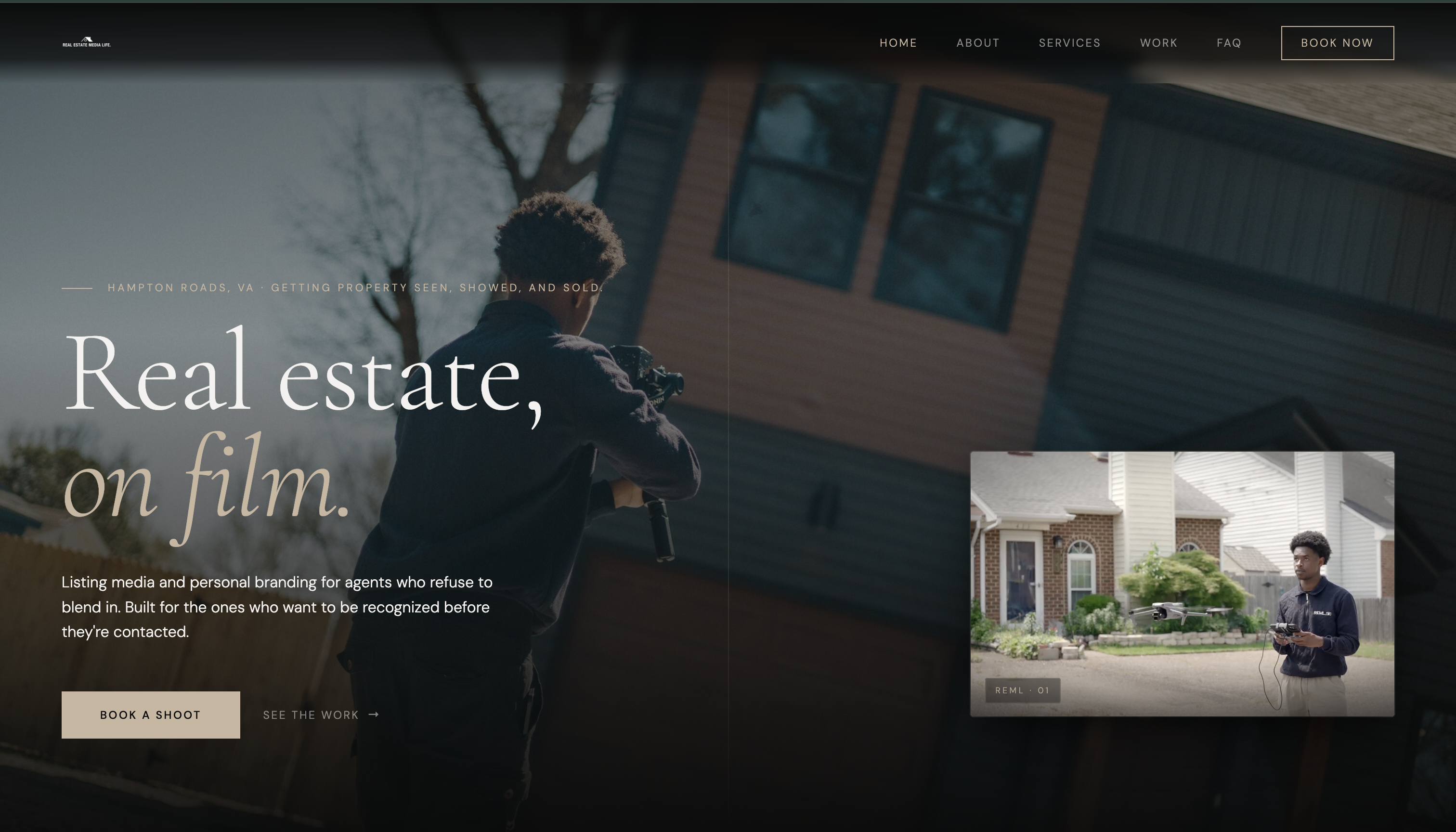 Real Estate Media Life homepage with Book Now in top nav