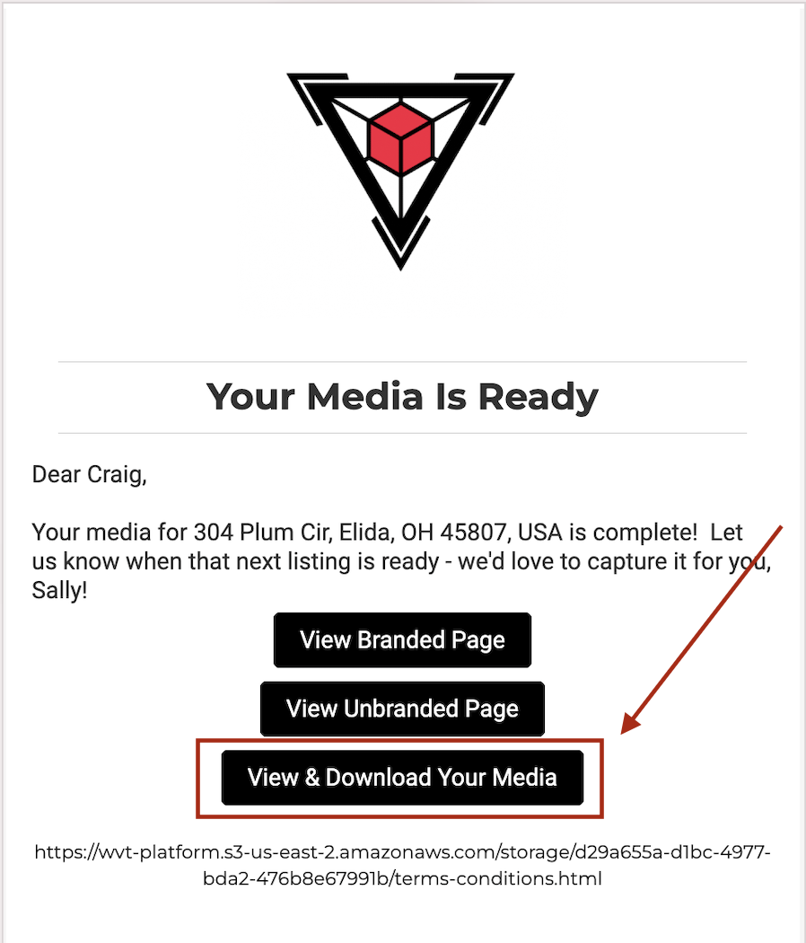 Spiro delivery email showing View & Download Your Media button
